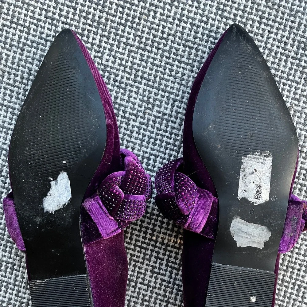 ASOS PURPLE VELVET BRAIDED BALLET FLATS - Picture 2 of 3